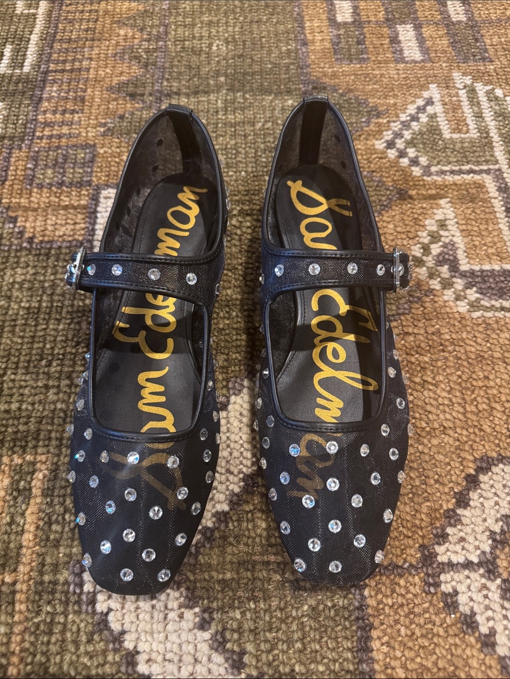 Sam Edelman Black Rhinestone-Embellished Mary Jane Flats